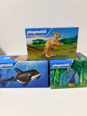 Happy meal Kids Toy Animal Pack - Kangaroo, Orca & Peacock - Brown/Black/Blue